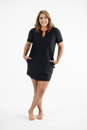 A-Line Rashie Dress Short Sleeves black with popsicle orange