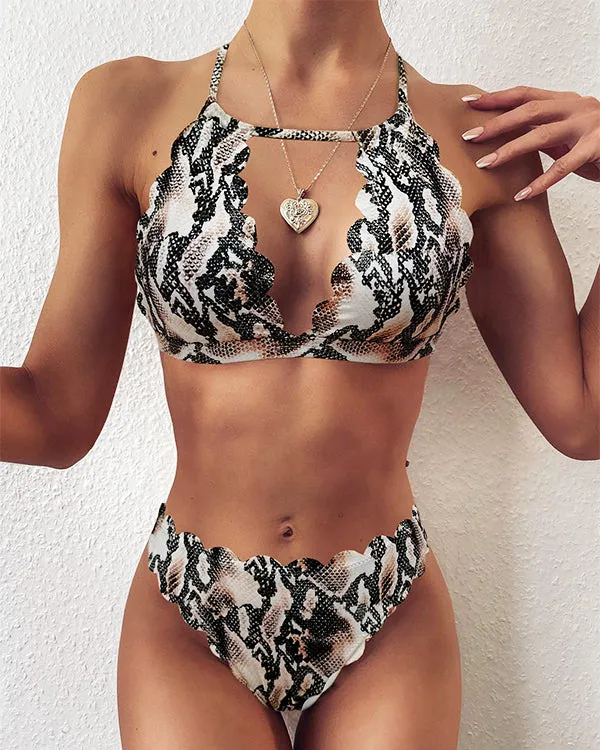 Animal Print Halter Bikinis Sets