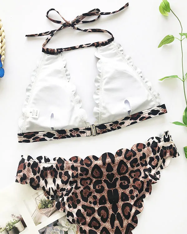 Animal Print Halter Bikinis Sets