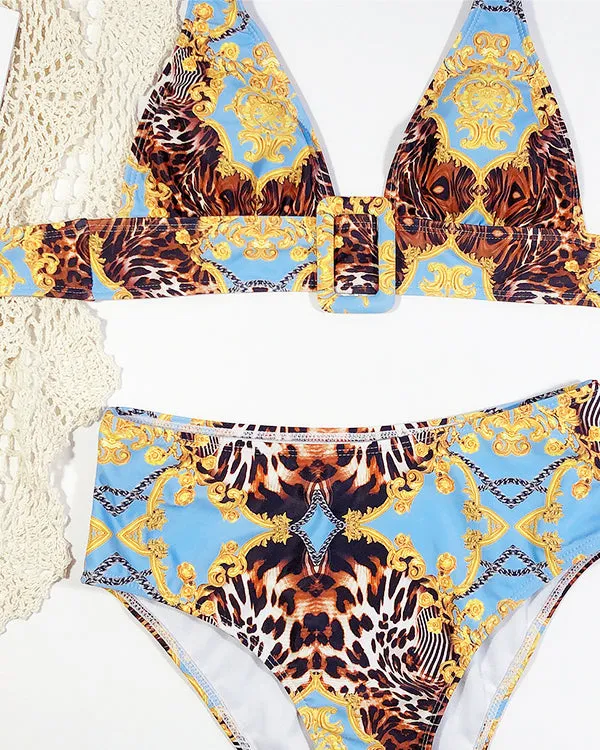 Animal Print Halter High Waisted Bikini Sets