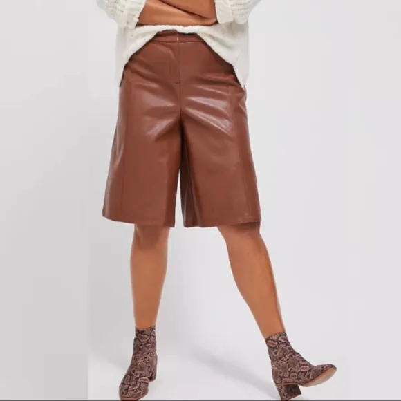 ANTHROPOLOGIE Avec Les Filles Davina Brown Faux Leather Culottes Wide Leg Size S