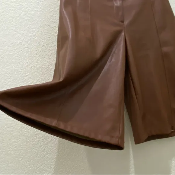 ANTHROPOLOGIE Avec Les Filles Davina Brown Faux Leather Culottes Wide Leg Size S
