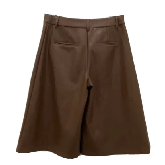 ANTHROPOLOGIE Avec Les Filles Davina Brown Faux Leather Culottes Wide Leg Size S