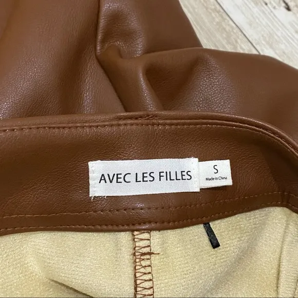 ANTHROPOLOGIE Avec Les Filles Davina Brown Faux Leather Culottes Wide Leg Size S