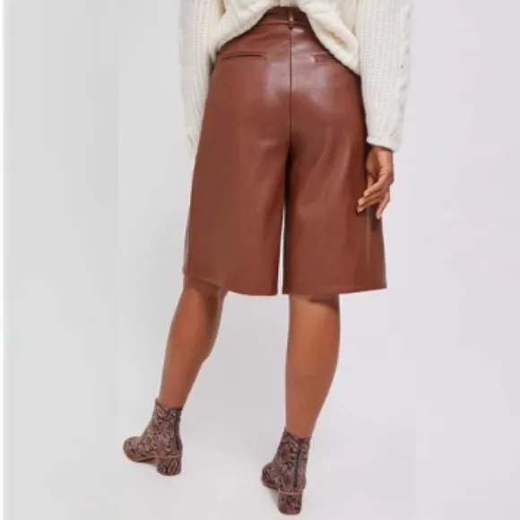 ANTHROPOLOGIE Avec Les Filles Davina Brown Faux Leather Culottes Wide Leg Size S