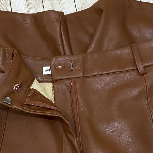 ANTHROPOLOGIE Avec Les Filles Davina Brown Faux Leather Culottes Wide Leg Size S