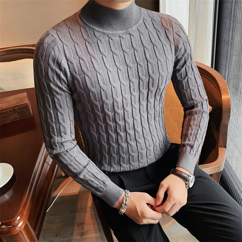 Autumn Winter Turtleneck Fashion Simple Slim Sweater Men Clothing High Collar Casual Pullovers Knit Shirt Plus size S-3XL