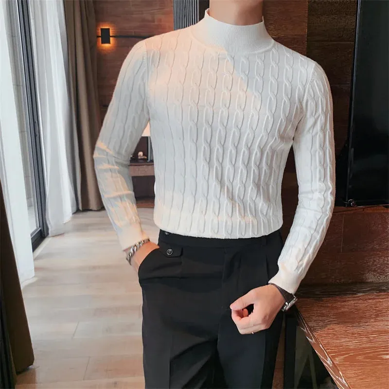 Autumn Winter Turtleneck Fashion Simple Slim Sweater Men Clothing High Collar Casual Pullovers Knit Shirt Plus size S-3XL
