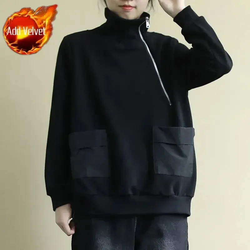 Black With Zipper Women's Sweatshirt