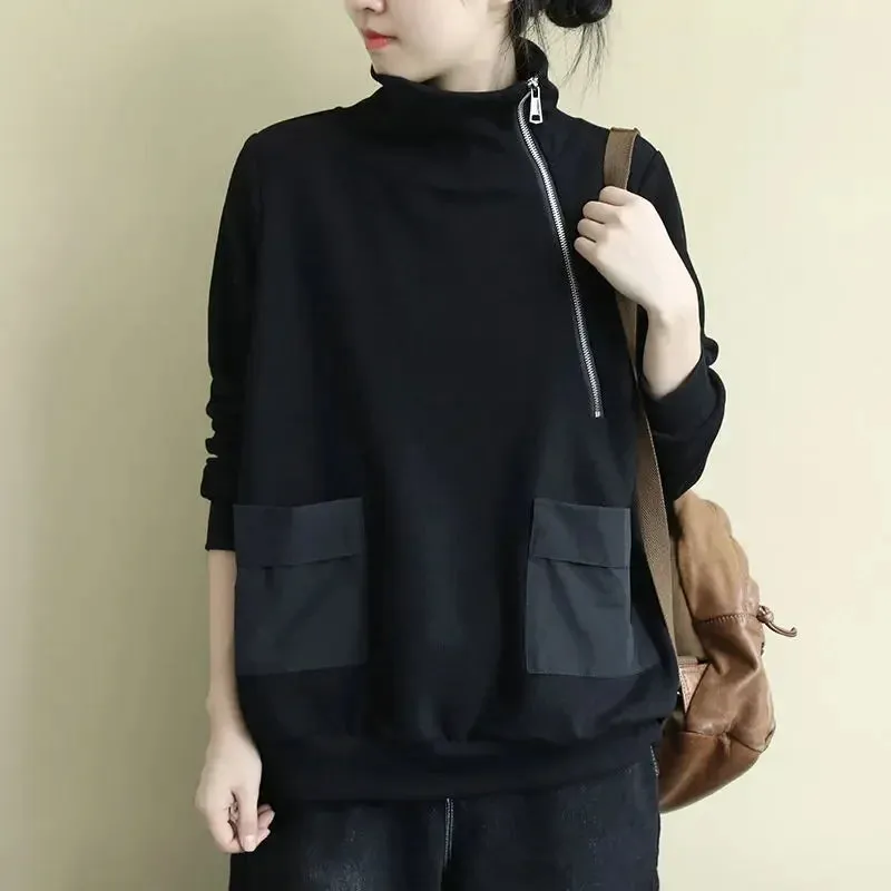 Black With Zipper Women's Sweatshirt