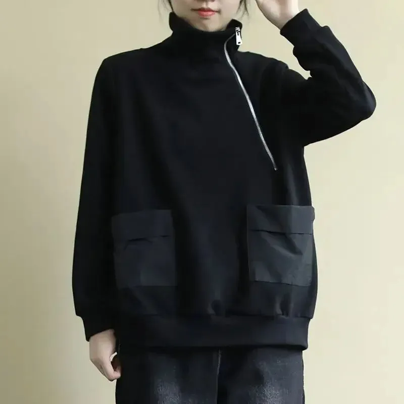 Black With Zipper Women's Sweatshirt