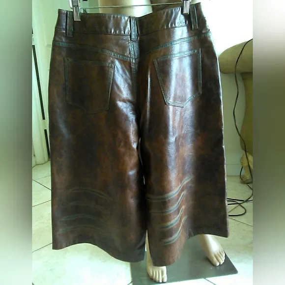 BNWT FAUX LEATHER SUPER HOT FASHION NOVA 2 PC. CULOTTE SET BROWN W/ BURN MARKS