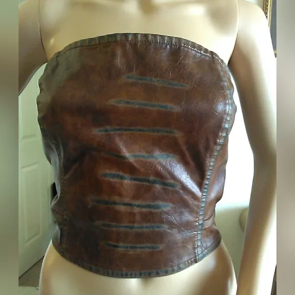BNWT FAUX LEATHER SUPER HOT FASHION NOVA 2 PC. CULOTTE SET BROWN W/ BURN MARKS