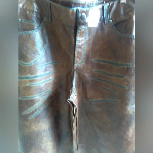 BNWT FAUX LEATHER SUPER HOT FASHION NOVA 2 PC. CULOTTE SET BROWN W/ BURN MARKS