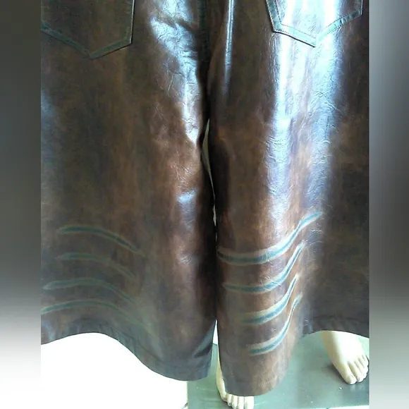 BNWT FAUX LEATHER SUPER HOT FASHION NOVA 2 PC. CULOTTE SET BROWN W/ BURN MARKS