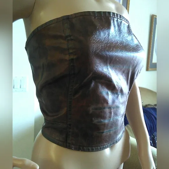 BNWT FAUX LEATHER SUPER HOT FASHION NOVA 2 PC. CULOTTE SET BROWN W/ BURN MARKS