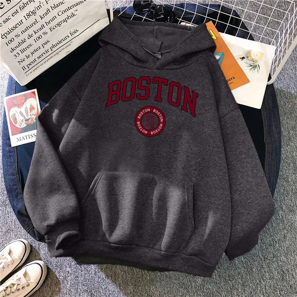 Boston City Us Founded In 1630 Hoodies Women Warm Comfortable Pullovers Fashion Casual Female Hooded Basic All Match Sweatshirt