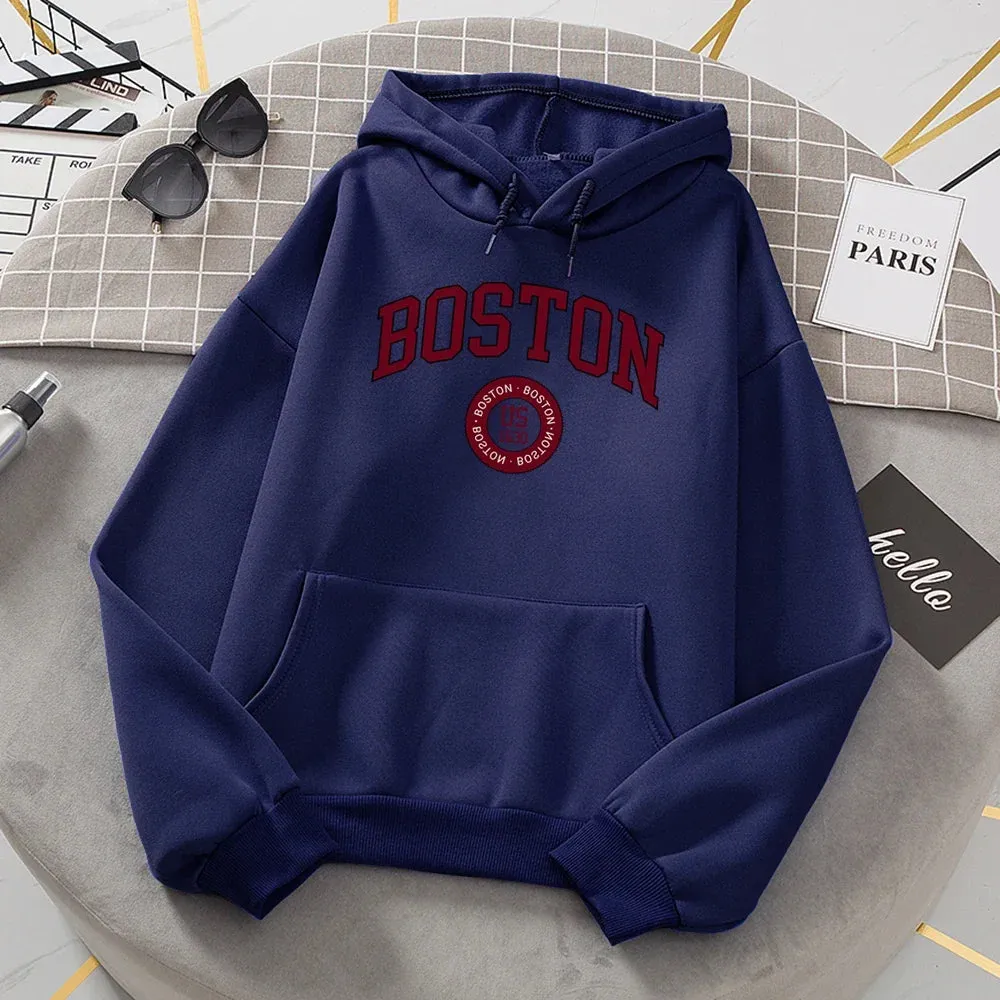 Boston City Us Founded In 1630 Hoodies Women Warm Comfortable Pullovers Fashion Casual Female Hooded Basic All Match Sweatshirt