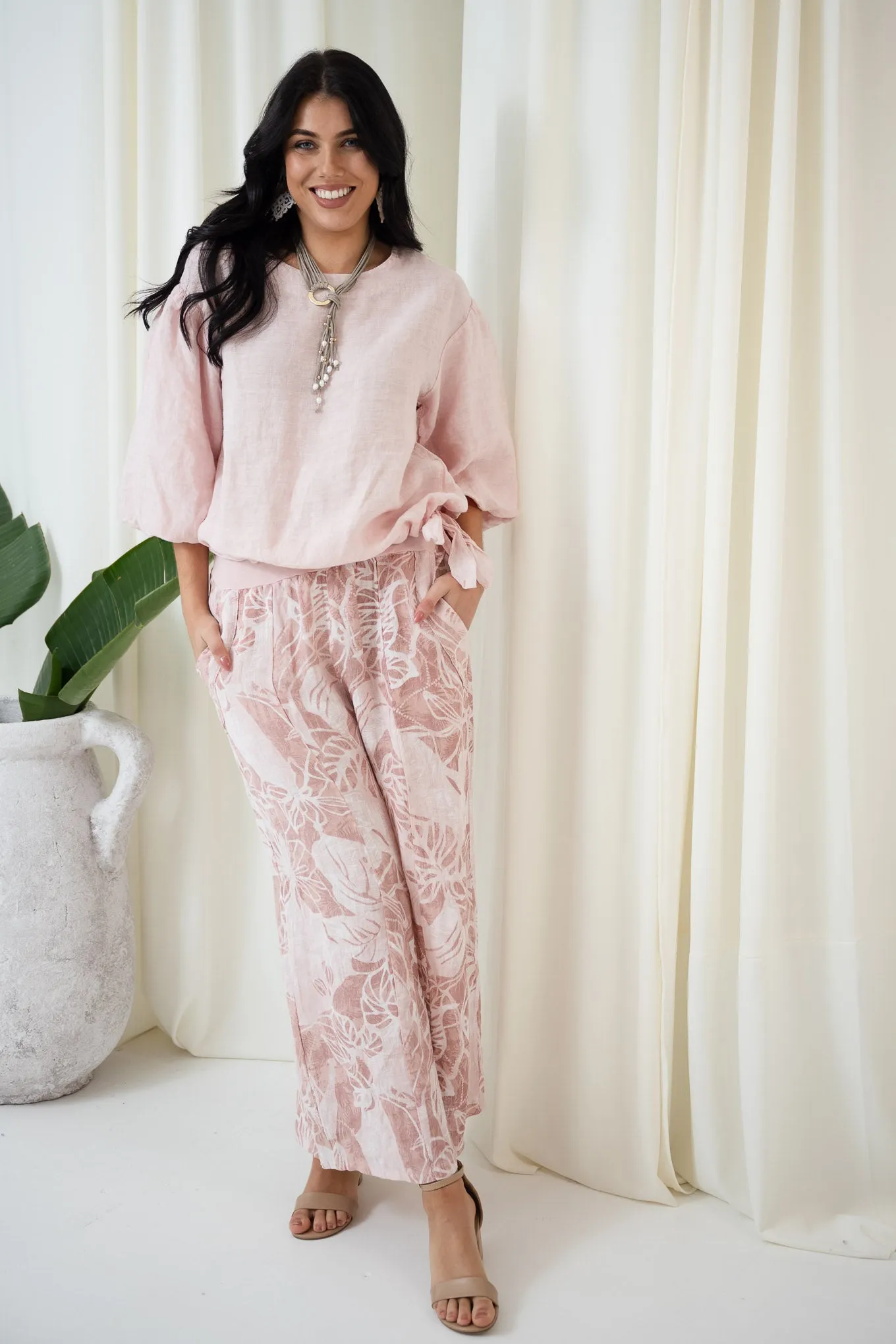 Burleigh Linen Culotte Pant | Pink