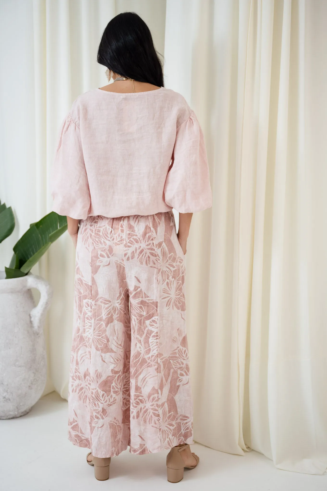 Burleigh Linen Culotte Pant | Pink