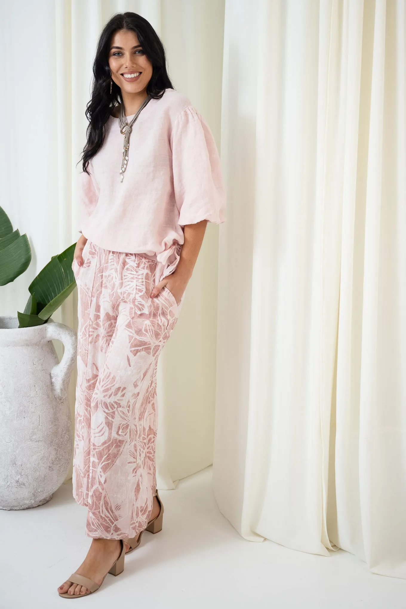 Burleigh Linen Culotte Pant | Pink