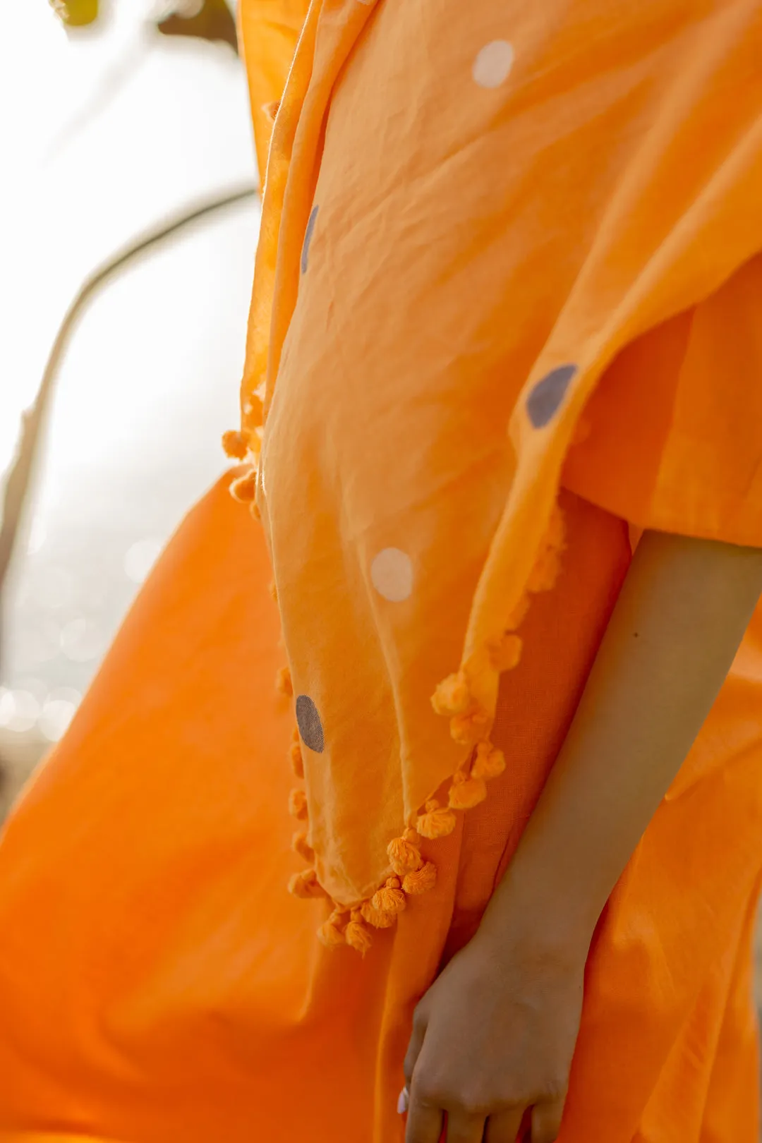 Carrot Orange Kurta and Culottes Set with Jaamdani Scarf
