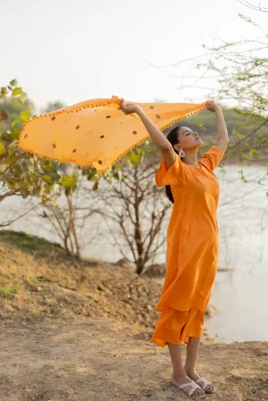 Carrot Orange Kurta and Culottes Set with Jaamdani Scarf