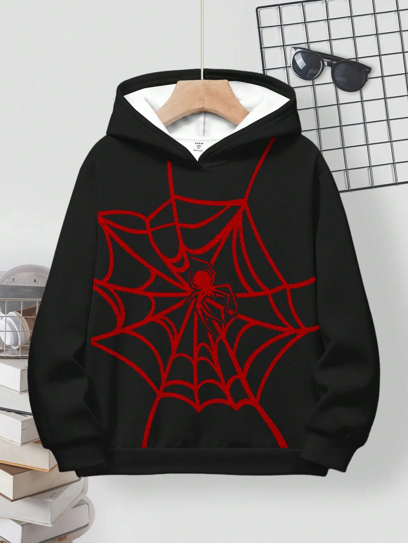 Cartoon hoodies|SHEIN Tween Boy Casual Simple Cartoon Spider Print Loose Fit Hoodies