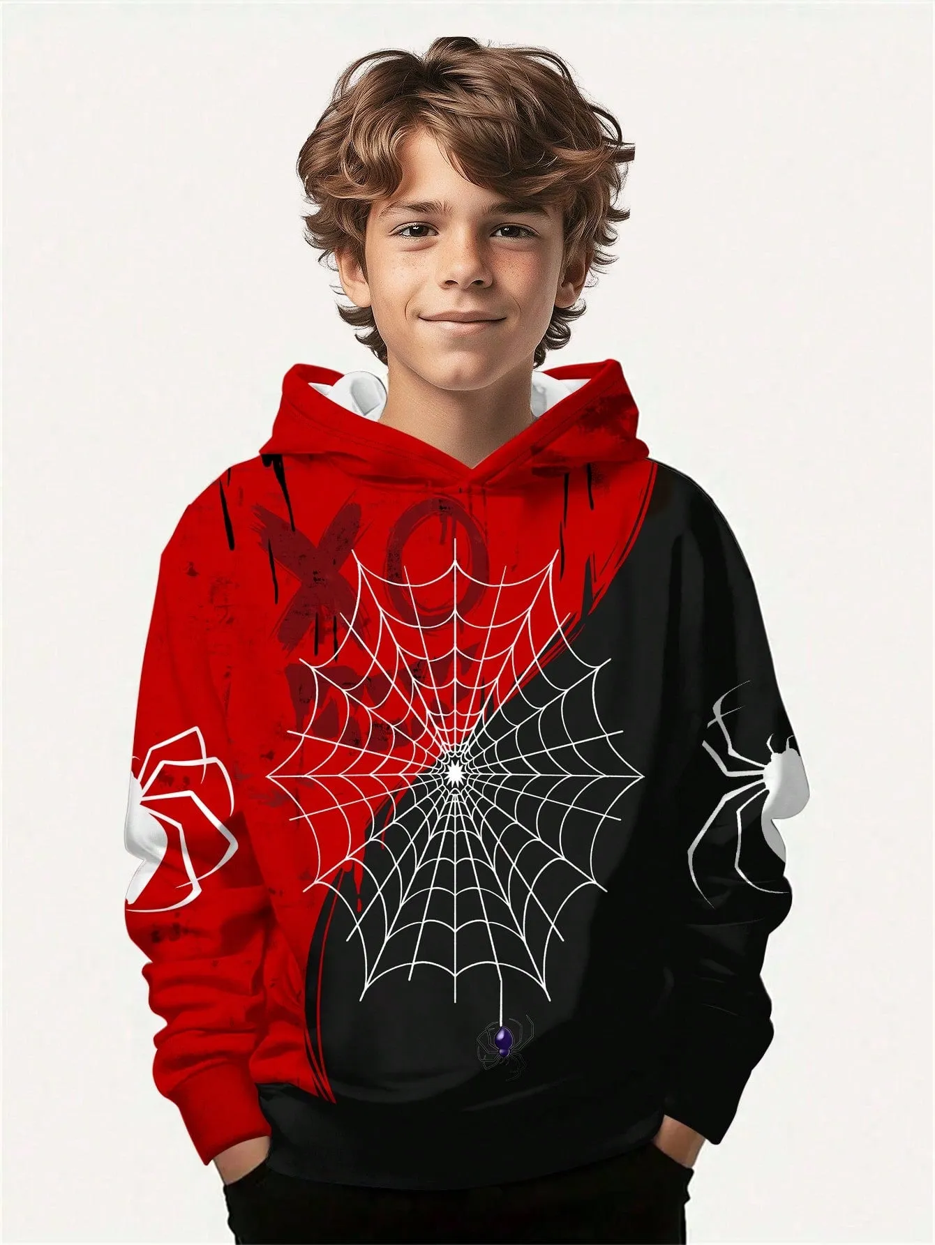 Cartoon hoodies|SHEIN Tween Boy Casual Simple Cartoon Spider Print Loose Fit Hoodies