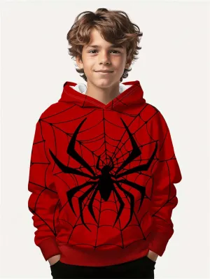 Cartoon hoodies|SHEIN Tween Boy Casual Simple Cartoon Spider Print Loose Fit Hoodies