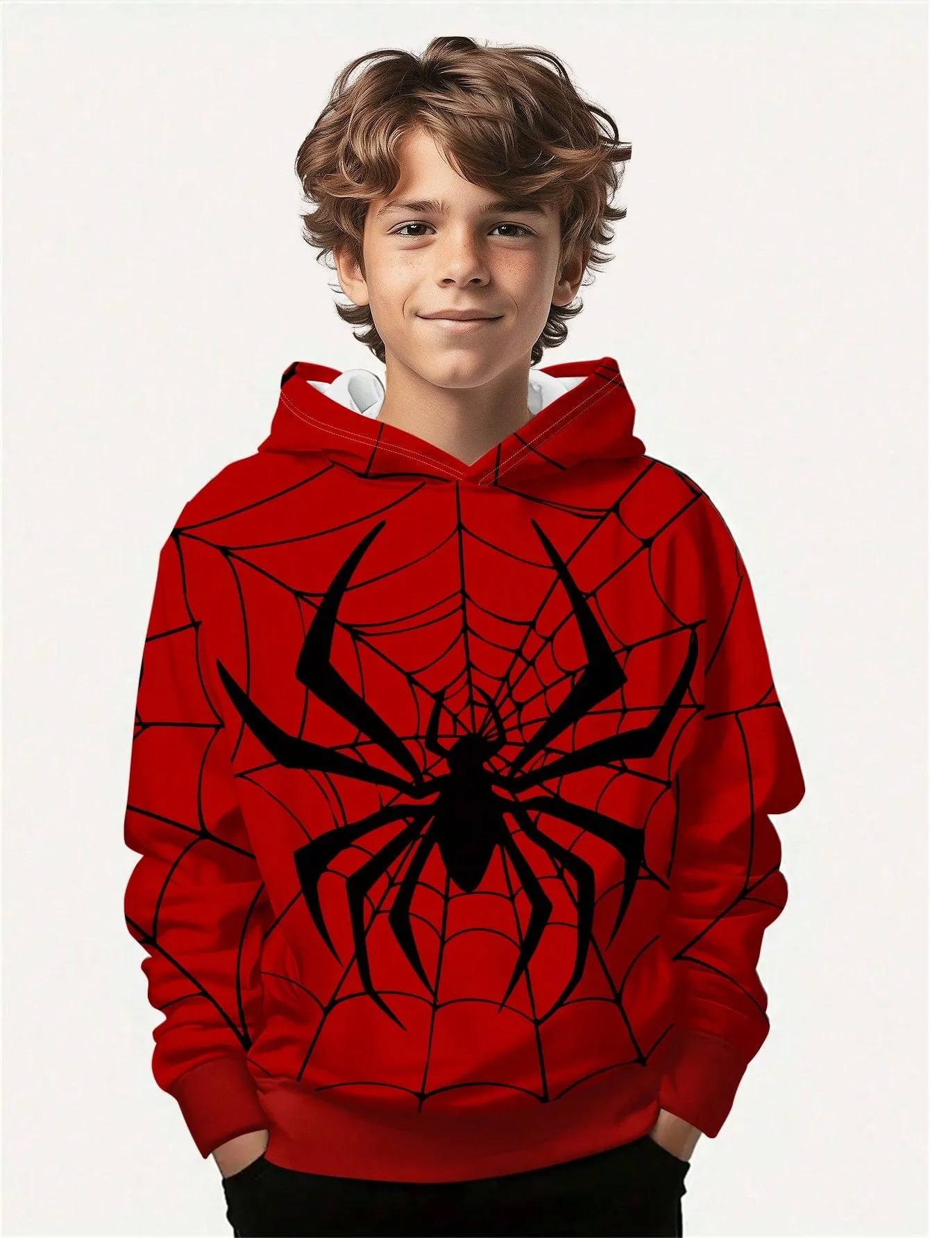 Cartoon hoodies|SHEIN Tween Boy Casual Simple Cartoon Spider Print Loose Fit Hoodies