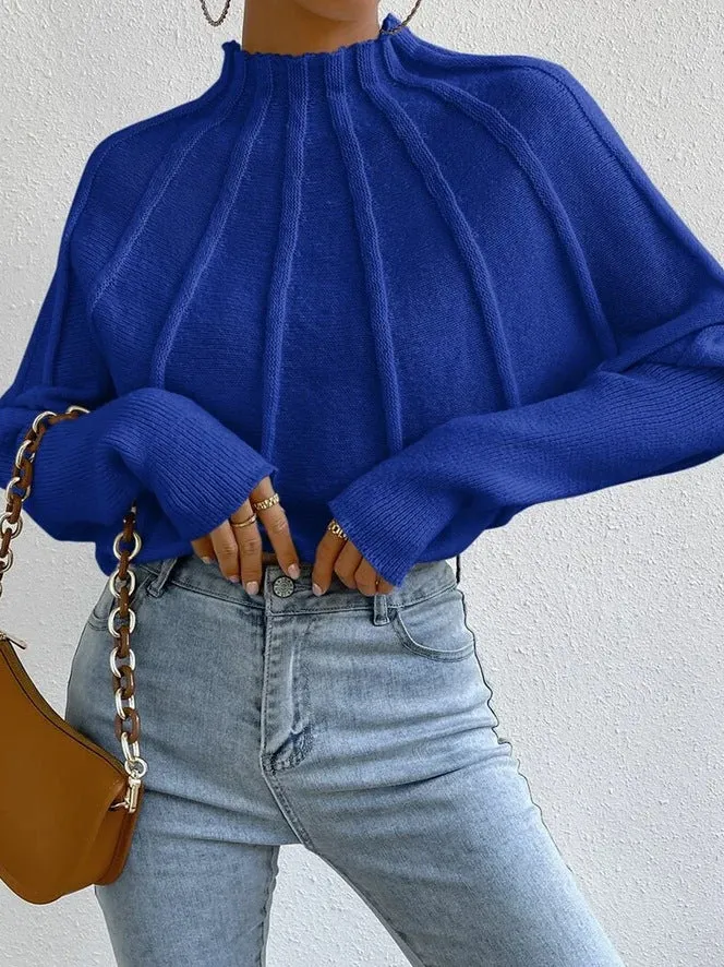 Casual V-neck Knit Elastic White Basic Jumpers