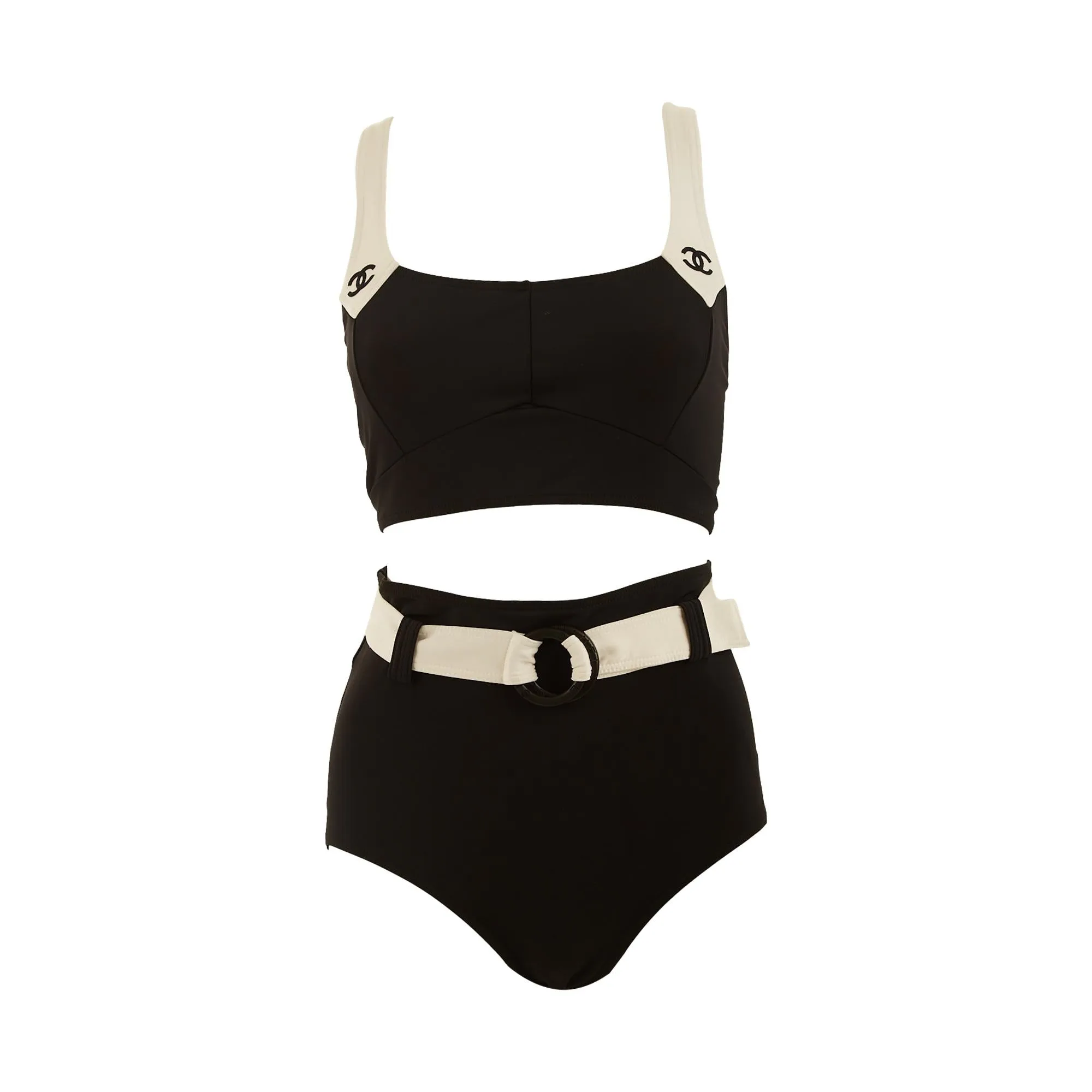 Chanel Black High Waisted Logo Bikini