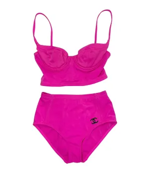 Chanel Pink High Waisted Logo Bikini