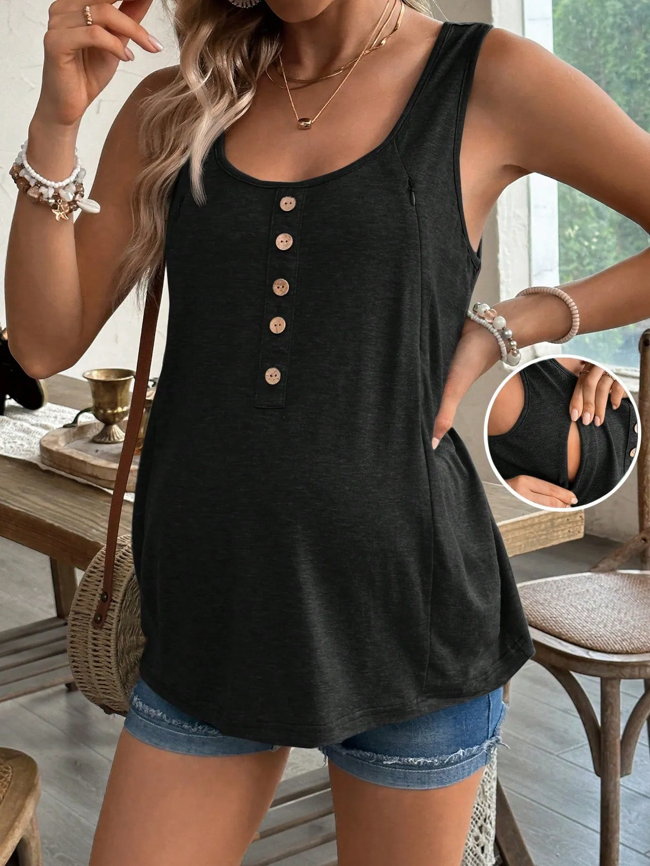 Cherry Vibes Blusa Sin Mangas para Maternidad en
