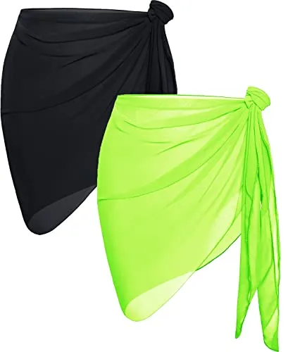 CHICGAL 2 Pieces Women Beach Sarong Bathing Suit Wrap Skirt Sheer Bikini Swimsuit Cover Ups for Swimwear