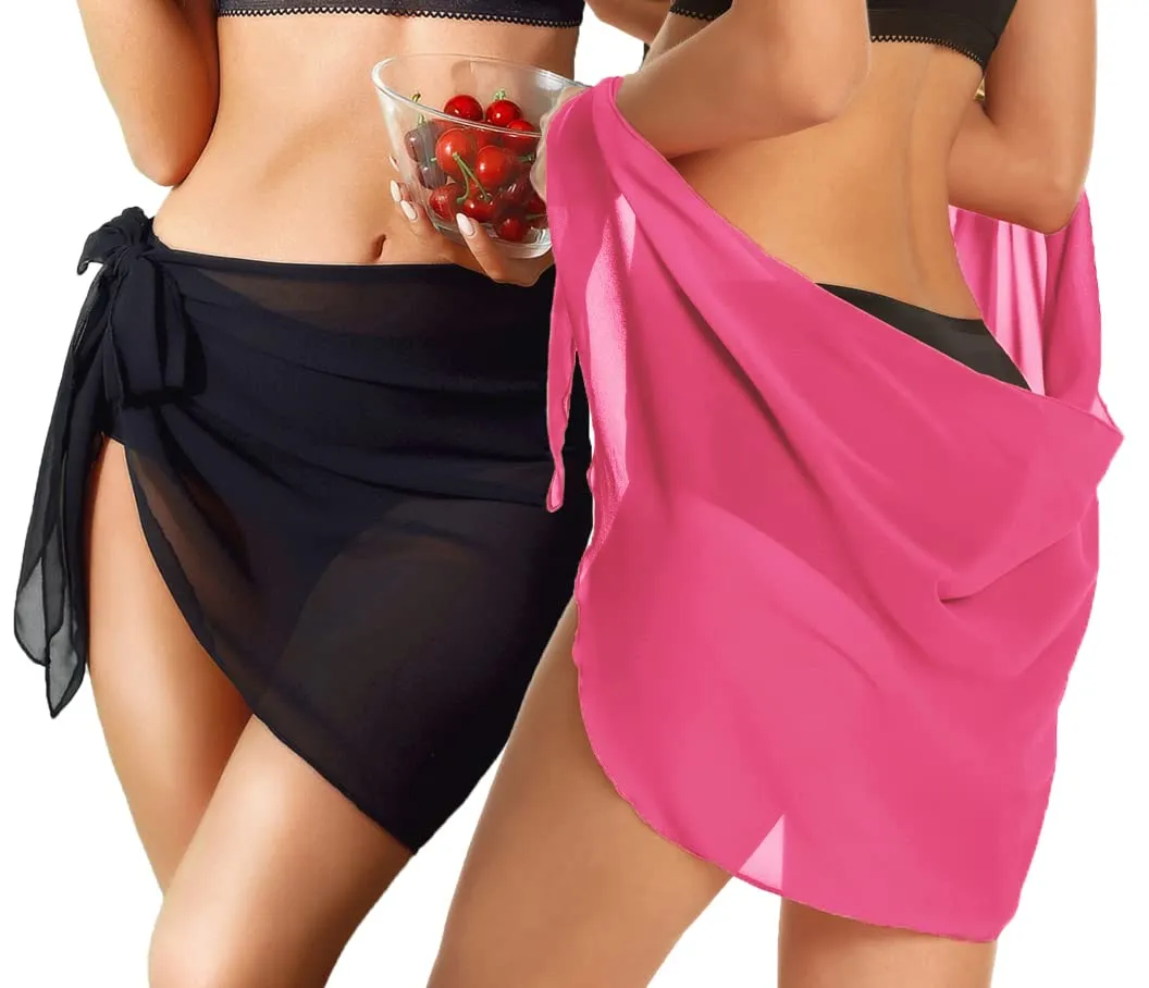 CHICGAL 2 Pieces Women Beach Sarong Bathing Suit Wrap Skirt Sheer Bikini Swimsuit Cover Ups for Swimwear