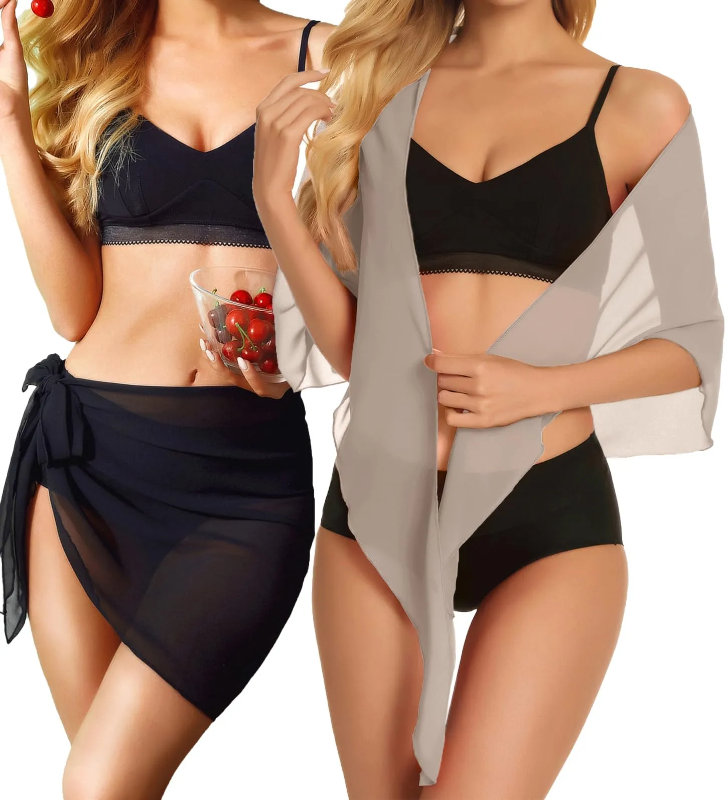 CHICGAL 2 Pieces Women Beach Sarong Bathing Suit Wrap Skirt Sheer Bikini Swimsuit Cover Ups for Swimwear