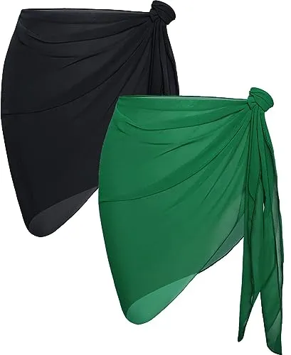 CHICGAL 2 Pieces Women Beach Sarong Bathing Suit Wrap Skirt Sheer Bikini Swimsuit Cover Ups for Swimwear