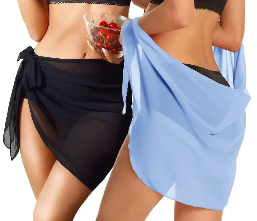 CHICGAL 2 Pieces Women Beach Sarong Bathing Suit Wrap Skirt Sheer Bikini Swimsuit Cover Ups for Swimwear