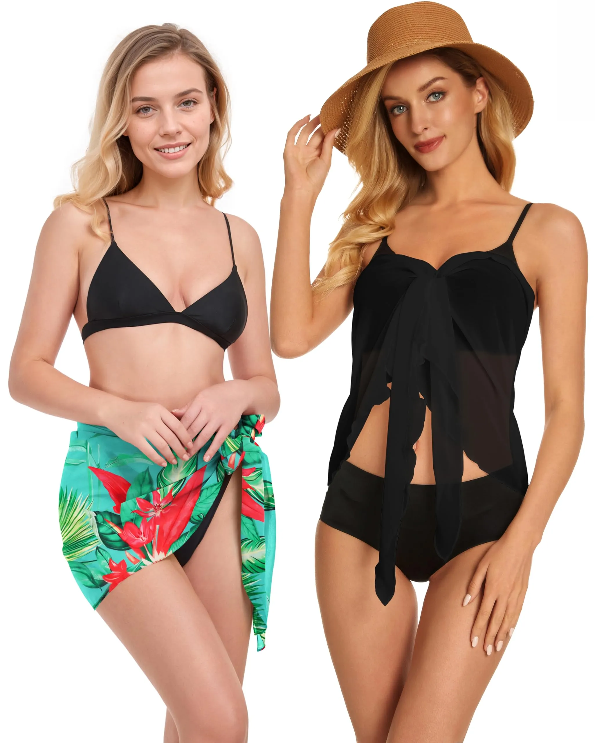 CHICGAL 2 Pieces Women Beach Sarong Bathing Suit Wrap Skirt Sheer Bikini Swimsuit Cover Ups for Swimwear