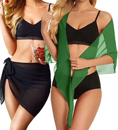 CHICGAL 2 Pieces Women Beach Sarong Bathing Suit Wrap Skirt Sheer Bikini Swimsuit Cover Ups for Swimwear