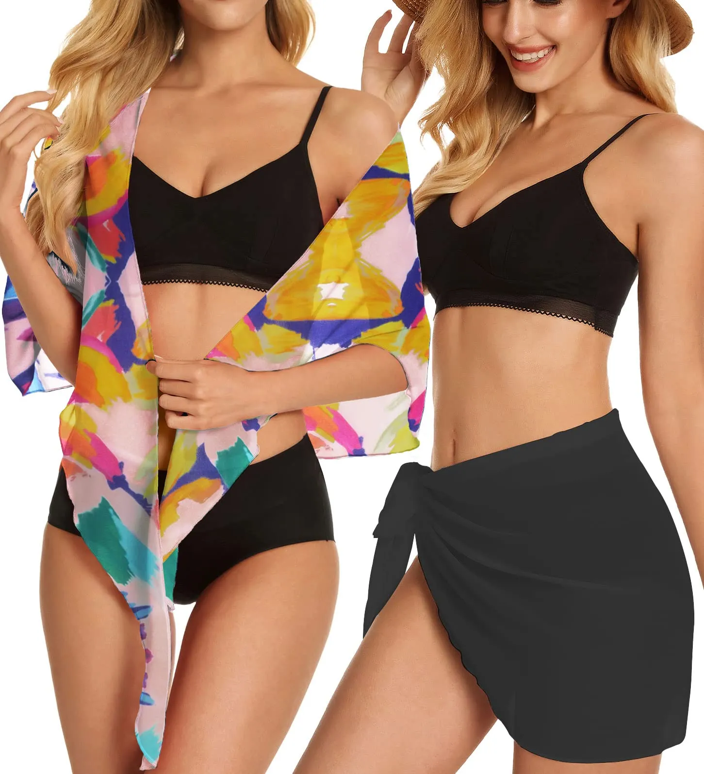 CHICGAL 2 Pieces Women Beach Sarong Bathing Suit Wrap Skirt Sheer Bikini Swimsuit Cover Ups for Swimwear
