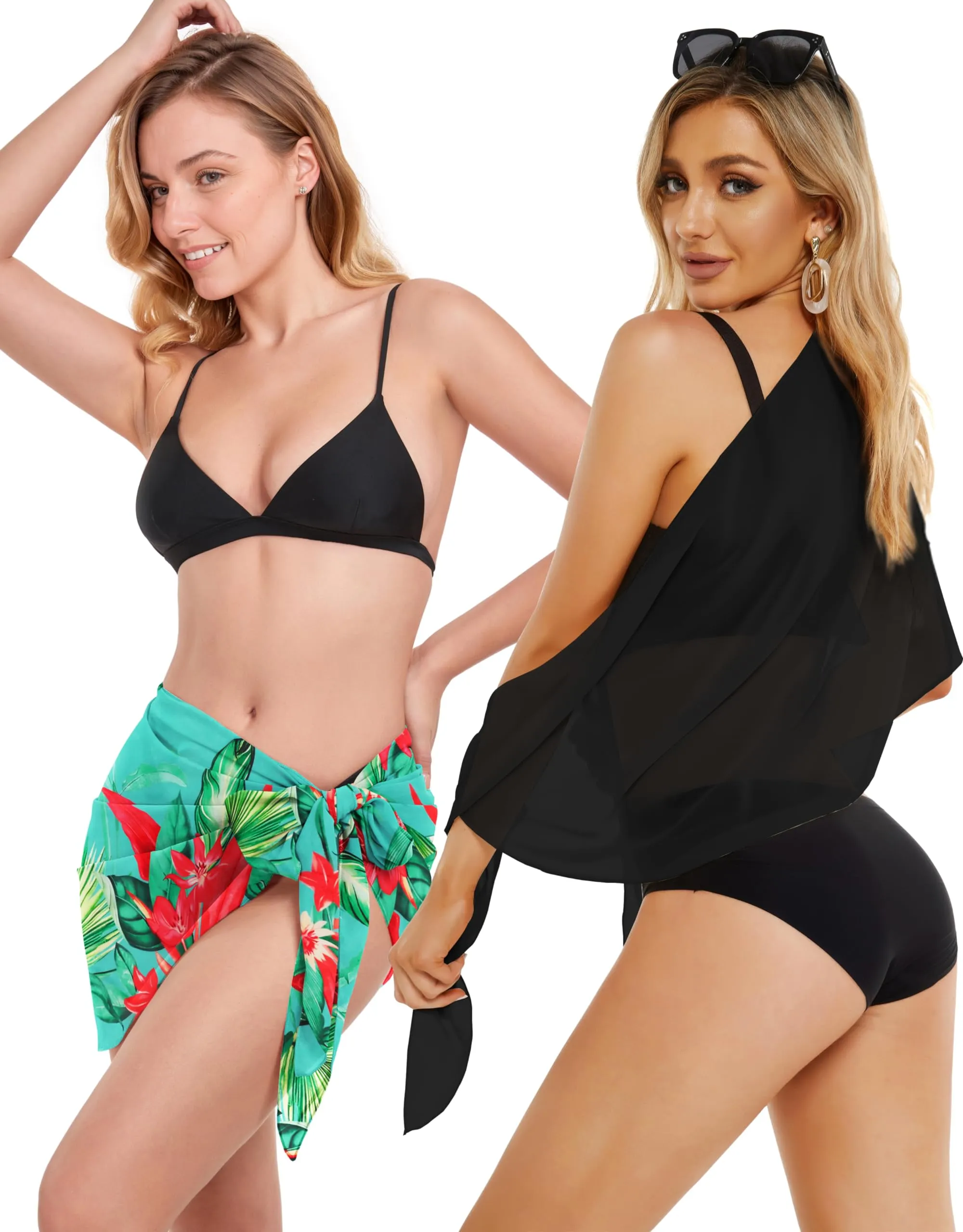 CHICGAL 2 Pieces Women Beach Sarong Bathing Suit Wrap Skirt Sheer Bikini Swimsuit Cover Ups for Swimwear