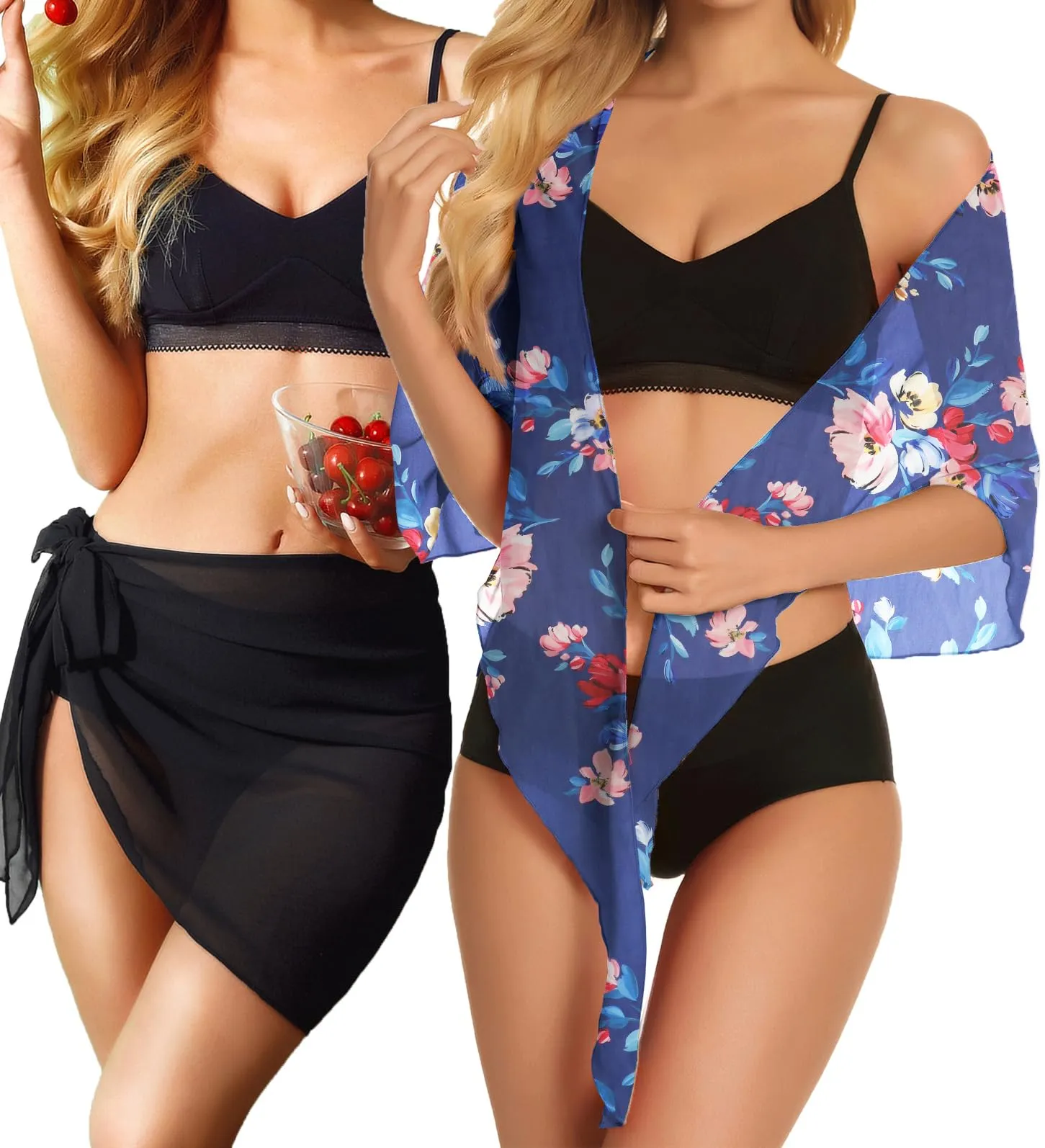 CHICGAL 2 Pieces Women Beach Sarong Bathing Suit Wrap Skirt Sheer Bikini Swimsuit Cover Ups for Swimwear