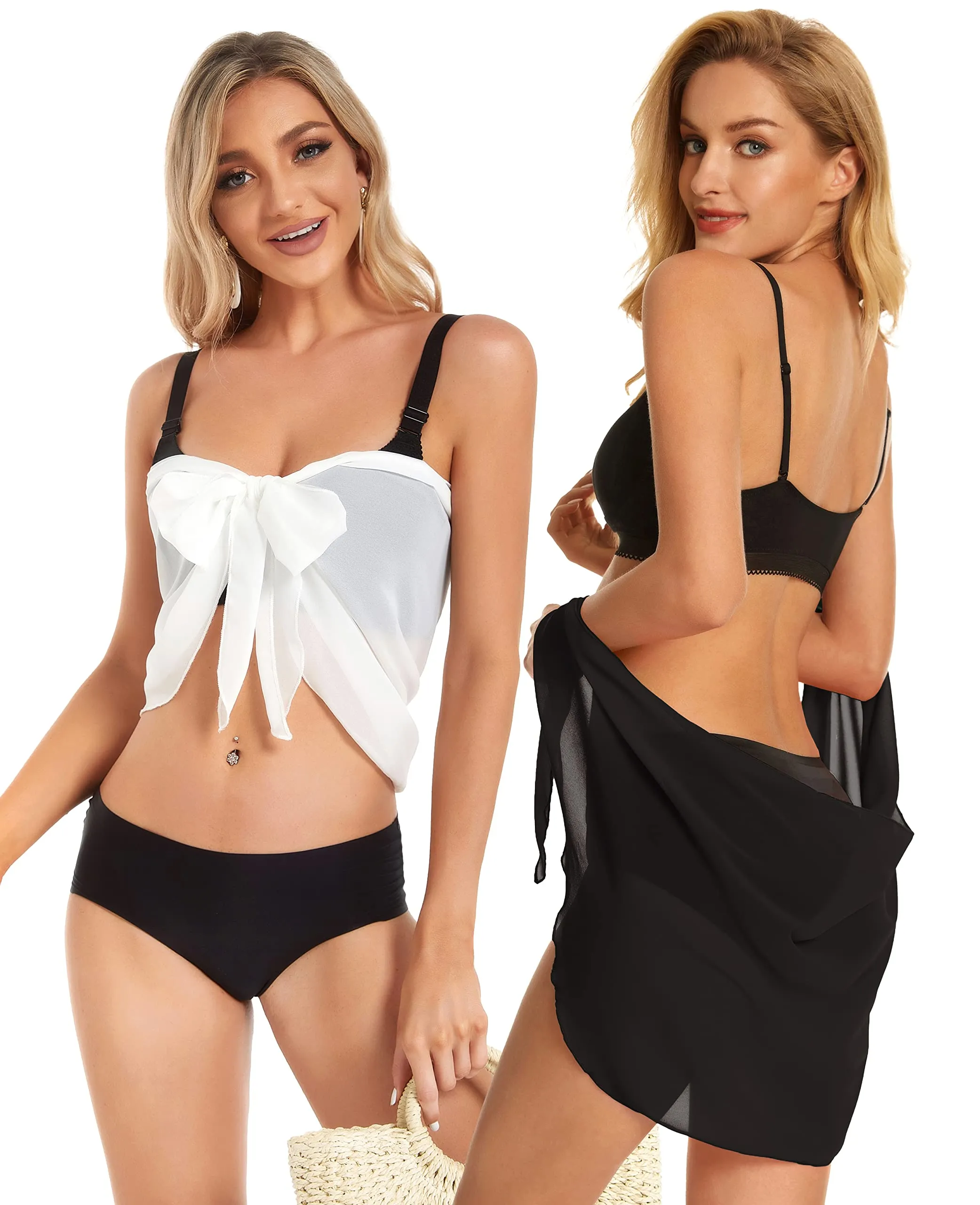 CHICGAL 2 Pieces Women Beach Sarong Bathing Suit Wrap Skirt Sheer Bikini Swimsuit Cover Ups for Swimwear