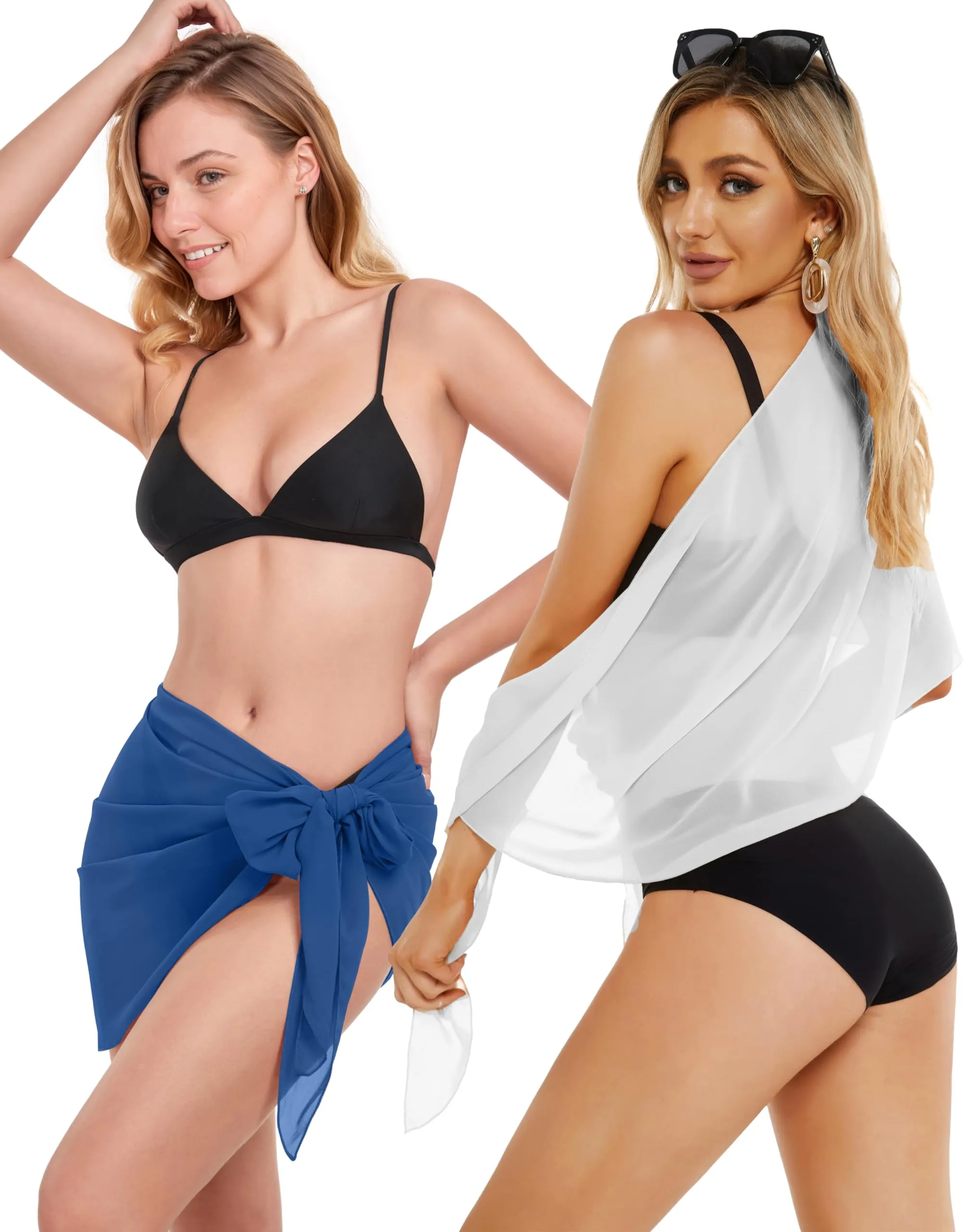 CHICGAL 2 Pieces Women Beach Sarong Bathing Suit Wrap Skirt Sheer Bikini Swimsuit Cover Ups for Swimwear