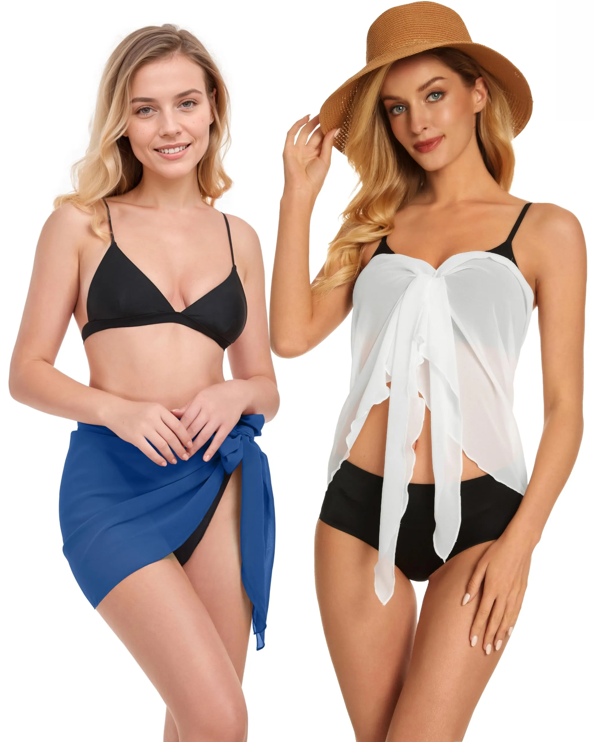 CHICGAL 2 Pieces Women Beach Sarong Bathing Suit Wrap Skirt Sheer Bikini Swimsuit Cover Ups for Swimwear