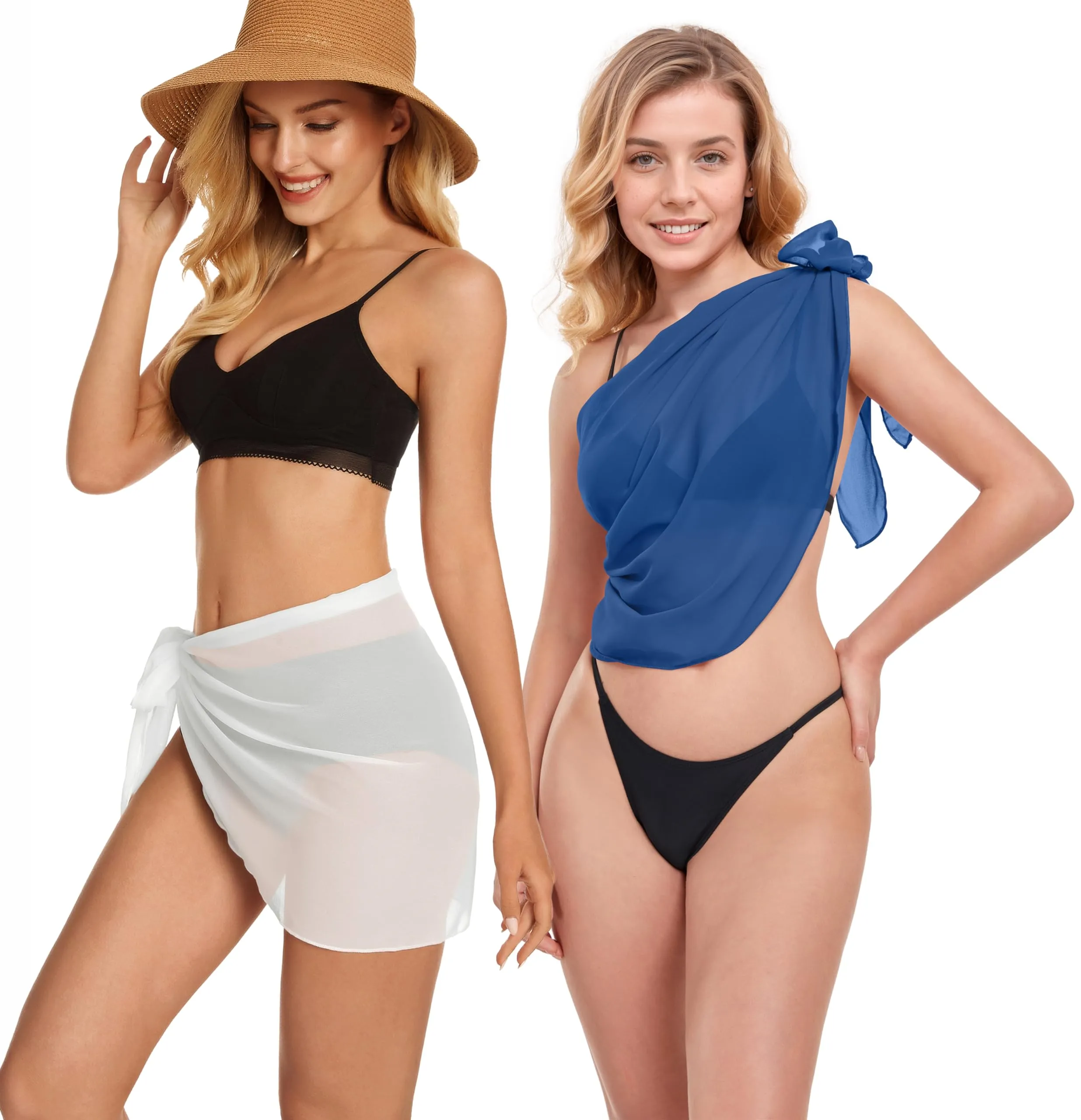 CHICGAL 2 Pieces Women Beach Sarong Bathing Suit Wrap Skirt Sheer Bikini Swimsuit Cover Ups for Swimwear