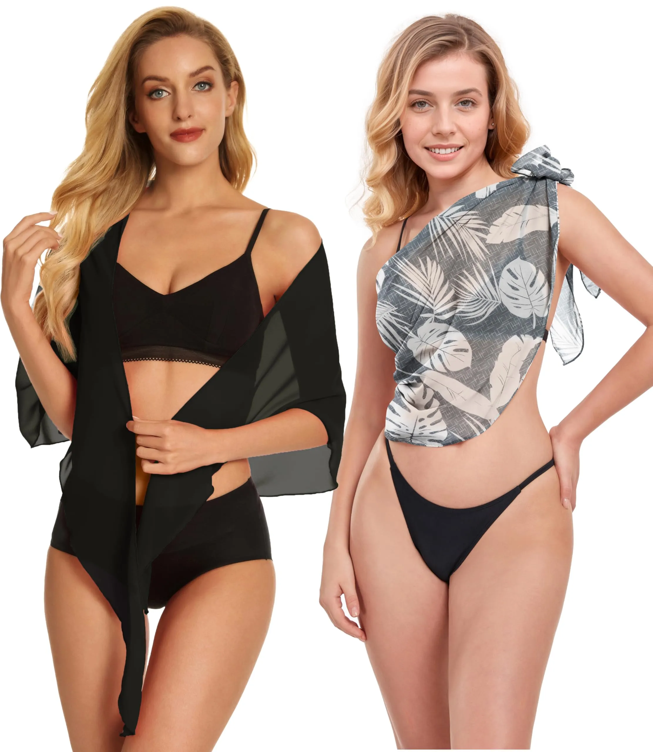 CHICGAL 2 Pieces Women Beach Sarong Bathing Suit Wrap Skirt Sheer Bikini Swimsuit Cover Ups for Swimwear